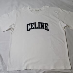 Celine White Tee with Black Logo